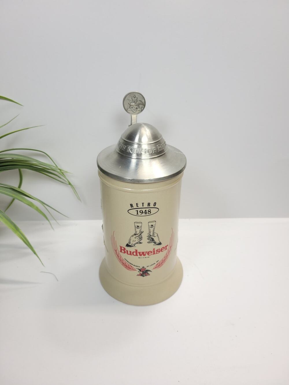 1948 Budweiser Logo Series Beer Stein CS617 Lidded Anheuser-Busch Collectible